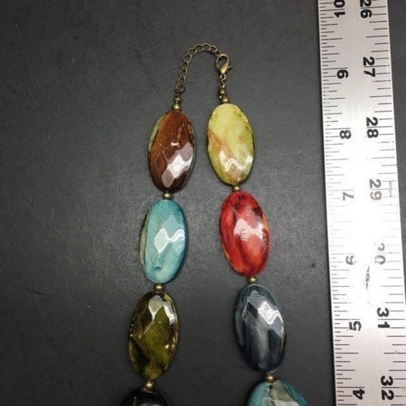 Multicolor Necklace Chunky  As Is Oval Retro Marbled Faceted Boho - Picture 6 of 8